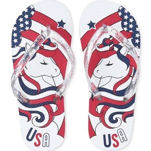 Girls Americana Glitter Unicorn Flip Flops